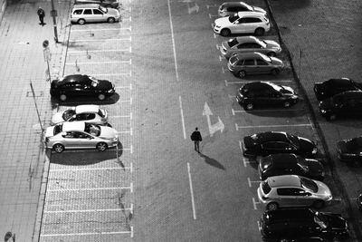 High angle view of cars on parking lot