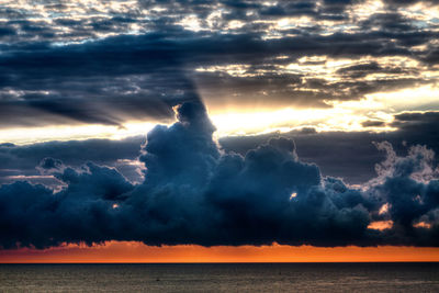 Scenic view of sea against dramatic sky