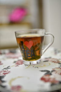 Close-up of tea in glass on table