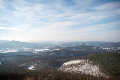 Scenic view of snowcapped mountains against sky