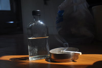 Close-up of coffee cup on table