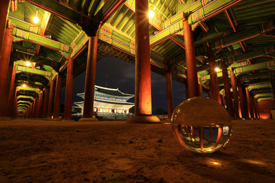 Gyeongbokgung palace at night in a cristal ball. seoul, south korea.