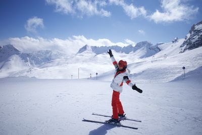 A woman skiing on zugspitze, southern germany