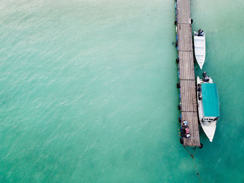 High angle view of boats in sea