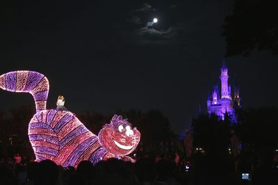 Low angle view of illuminated ferris wheel against sky at night