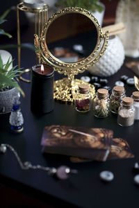 Close-up of christmas decorations on table