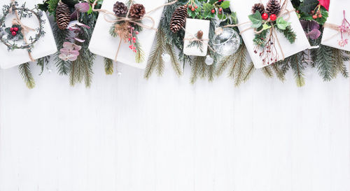 High angle view of christmas decoration hanging on tree