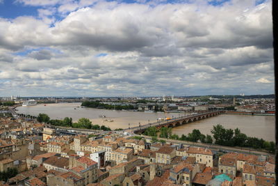 High angle view of cityscape against sky