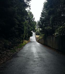 Road amidst trees in forest against sky