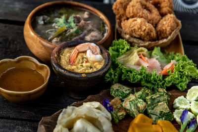 High angle view of food on table