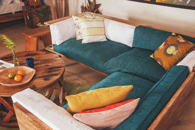 High angle view of fruits on table at home