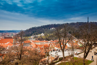 The beautiful prague city old town seen form the prague castle viewpoint in an early spring day