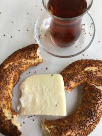 High angle view of breakfast served in plate