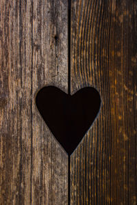 Close-up of heart shape on wood against wall