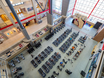 High angle view of people walking in shopping mall