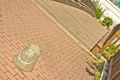 High angle view of paving stone