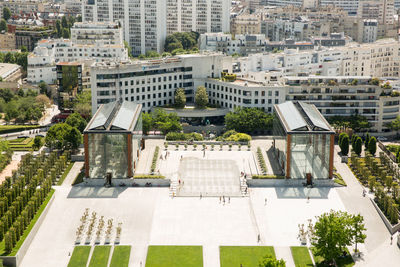 High angle view of buildings in city