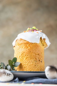 Close-up of cake on ice cream