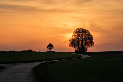 Scenic view of field against sky during sunset