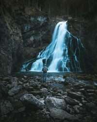 View of waterfall in forest