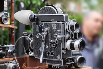 Close-up of analog film camera