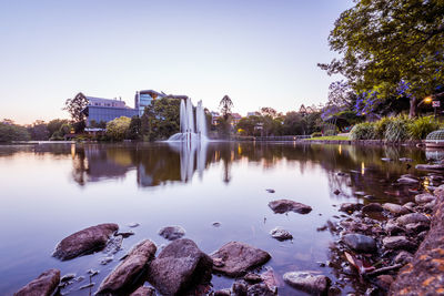 Scenic view of lake against clear sky