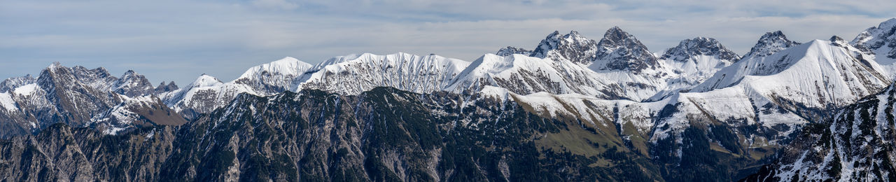 Panoramic view of snowcapped mountains against sky