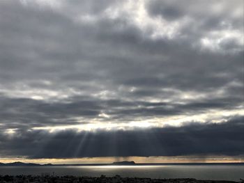 Scenic view of sea against storm clouds