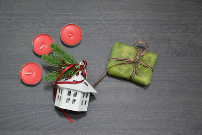 High angle view of glasses on table