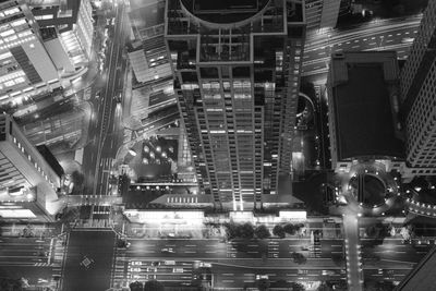 Aerial view of illuminated shopping mall