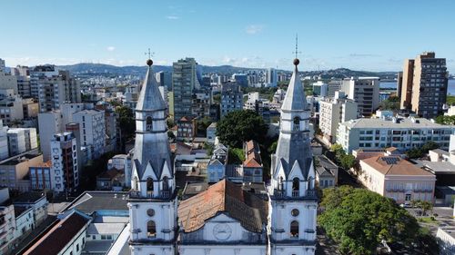 High angle view of buildings in city