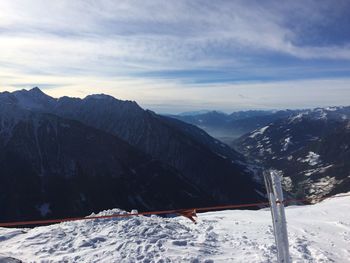 Scenic view of snowcapped mountains against sky