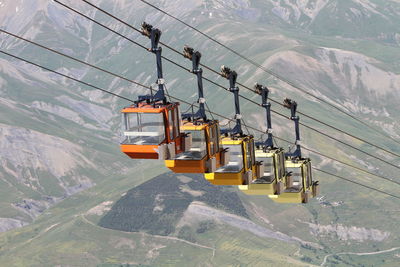 Overhead cable car over mountains