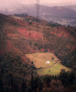 High angle view of field against sky