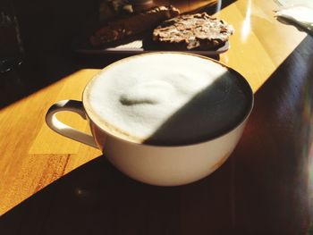 High angle view of coffee on table