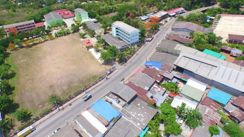 High angle view of buildings in city