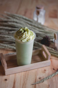 Close-up of coffee served on table