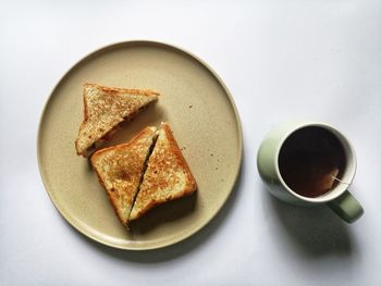 Directly above shot of breakfast served on table