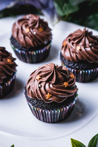 Close-up of cupcakes in plate