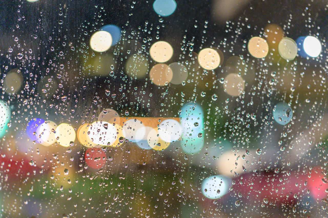 WATER DROPS ON GLASS WINDOW OF CAR