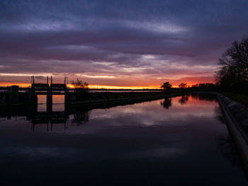 Scenic view of lake against sky during sunset