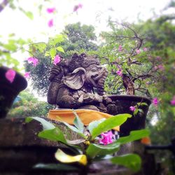 Close-up of statue against trees