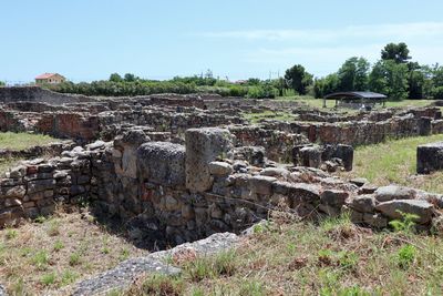 View of old ruin on field