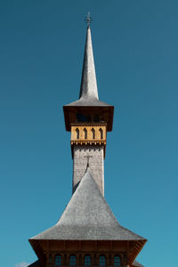 Low angle view of traditional building against clear blue sky