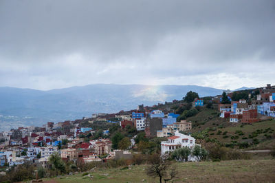 High angle view of townscape against sky