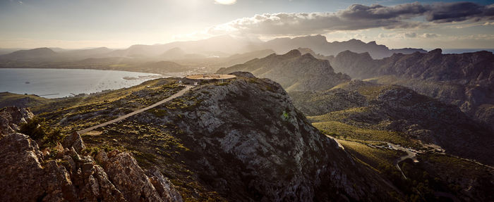 Panoramic view of mountain range against sky