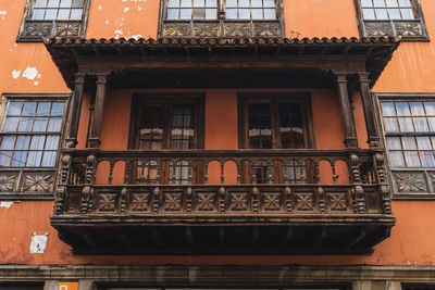 Typical wooden balcony in the city of la orotava in tenerife, canary islands, spain.