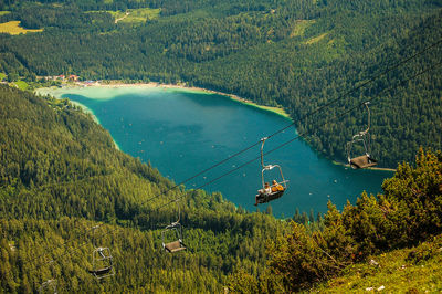 High angle view of boats in lake