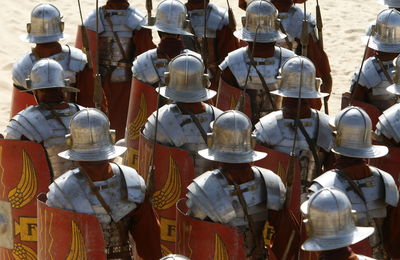 Soldiers with shield and swords on battle field