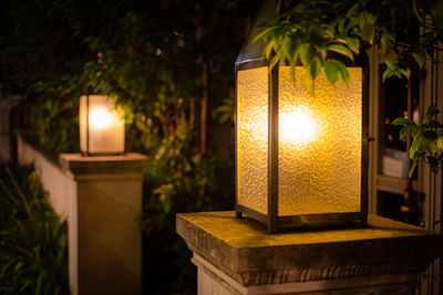 Close-up of illuminated lantern at night